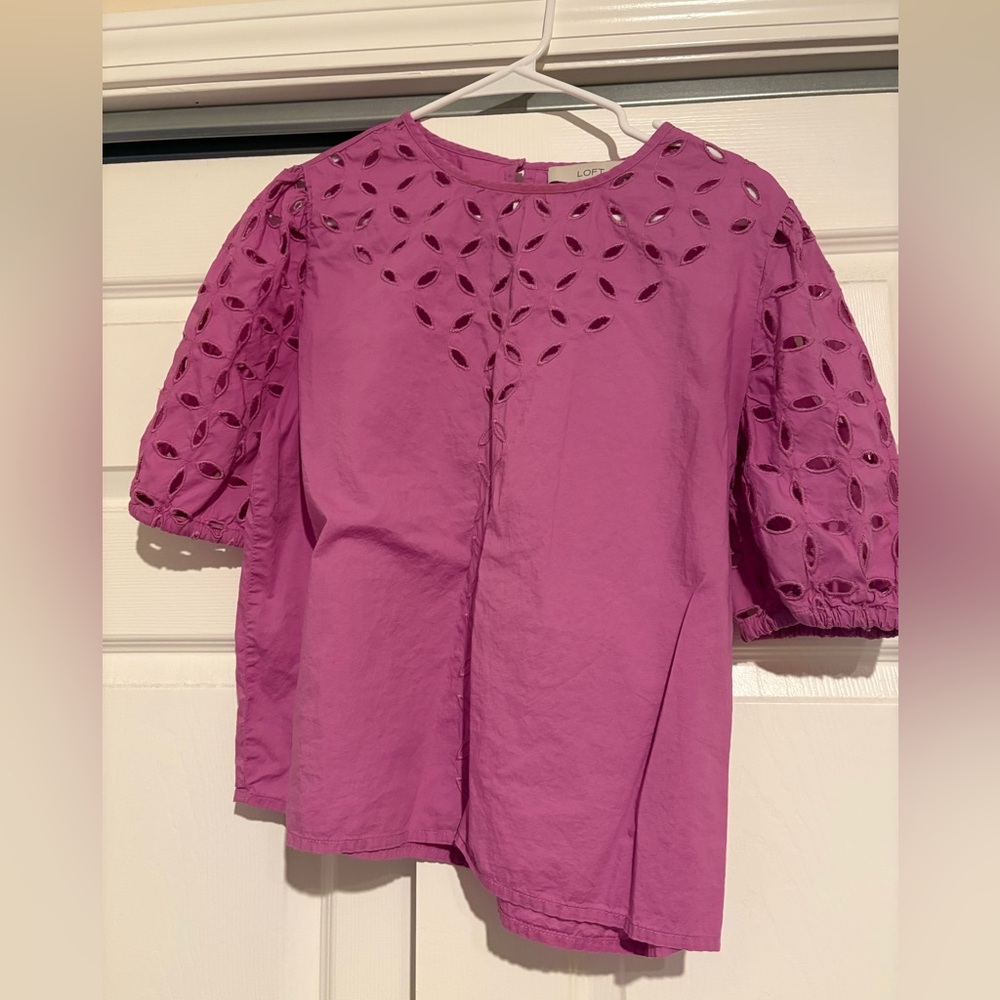 LOFT Magenta Eyelet Blouse